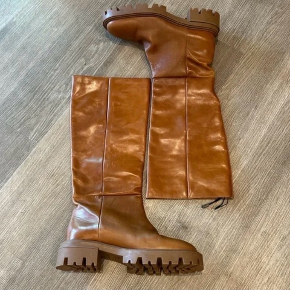 ZARA FLAT KNEE-HIGH LEATHER BOOTS - Picture 5 of 8